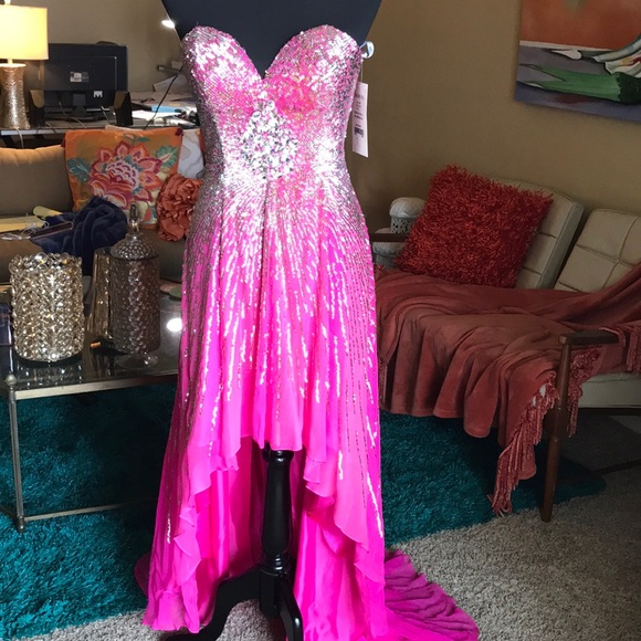 Sherri Hill Dresses & Skirts - SHERRI HILL PINK SILK STRAPLESS BEADED HIGH LOW DR